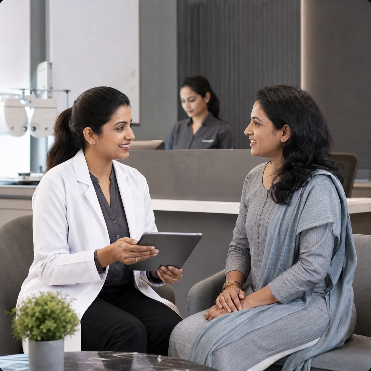 Indian doctor helping a patient during a clinic consultation
